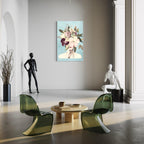 Romantic floral-inspired artwork illustrating a dreamlike fusion of feminine grace and blossoming petals, rendered as a pastel-toned canvas print painting.