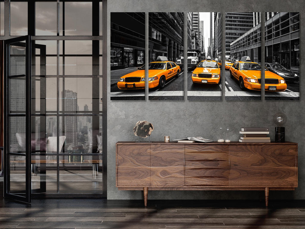 New York Taxi Wall Art Iconic Yellow NY Cabs Canvas Print Large Urban Street Artwork Oversized Downtown Manhattan Canvas Print NY Gift