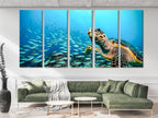 Sea Turtle Wall Art - Marine Life Canvas Print, Large Underwater Art, Modern Sea Life Artwork, Sea Turtle Art Print, Above Couch Ocean Decor