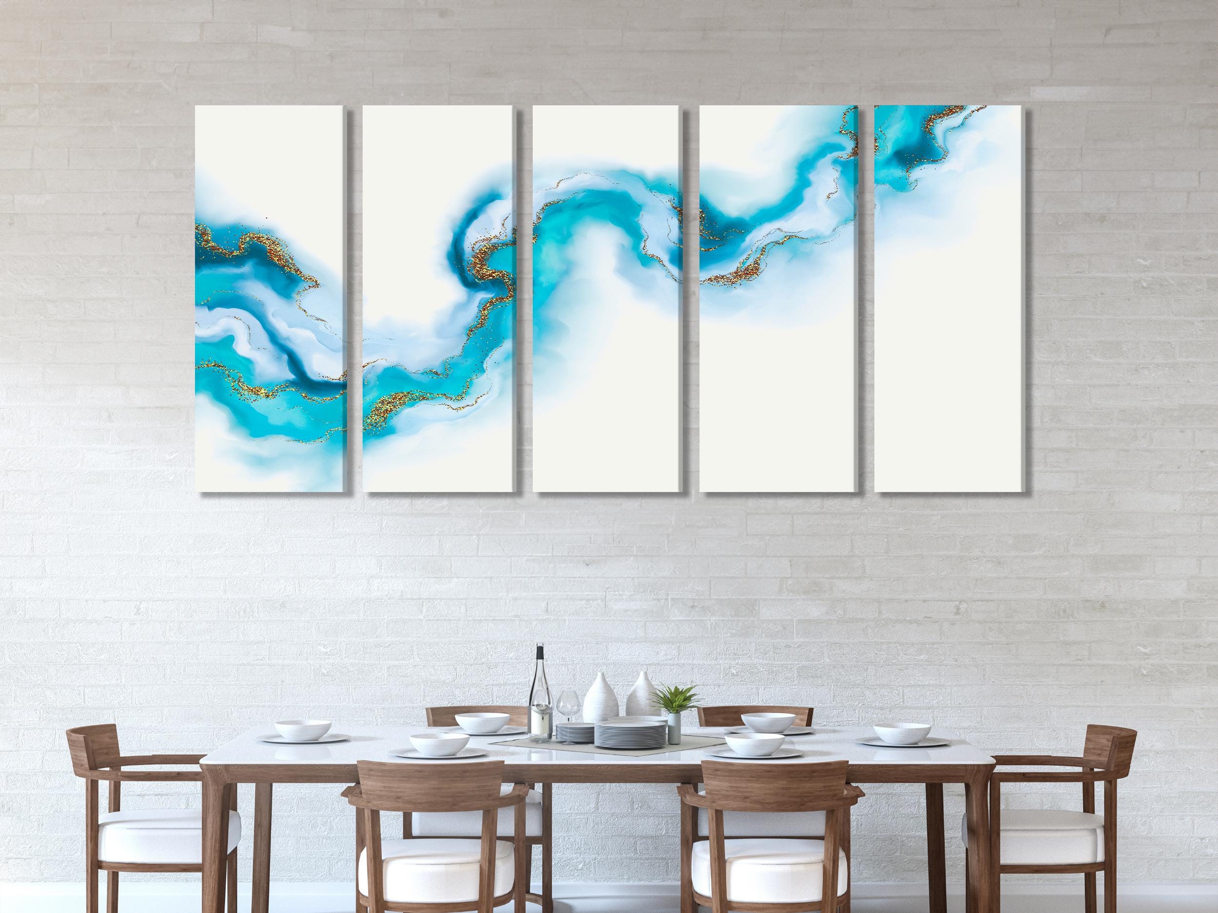 Abstract Blue and Gold Canvas Print, Large Fluid Wall Decor, Modern Minimalist Artwork, Ocean-Inspired Abstract Painting, Contemporary Art