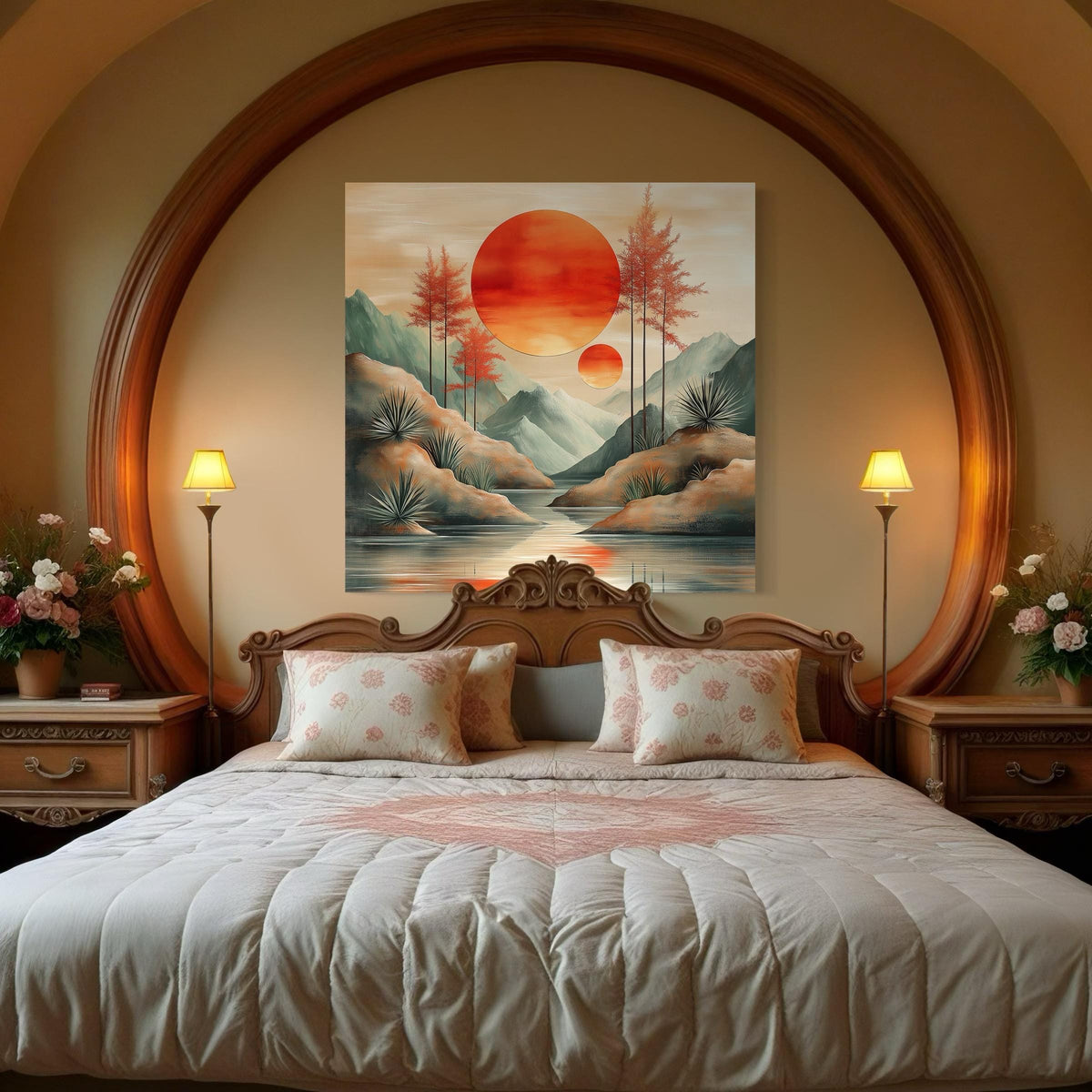 Minimalist Boho Mountain – Detail Muted earth-tone mountain triptych detail