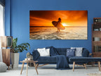 Sunset Surfer Canvas Print, Golden Ocean Waves Wall Art, Large Beach Adventure Artwork, Vibrant Surfing Artwork for Coastal Decor Gift Idea