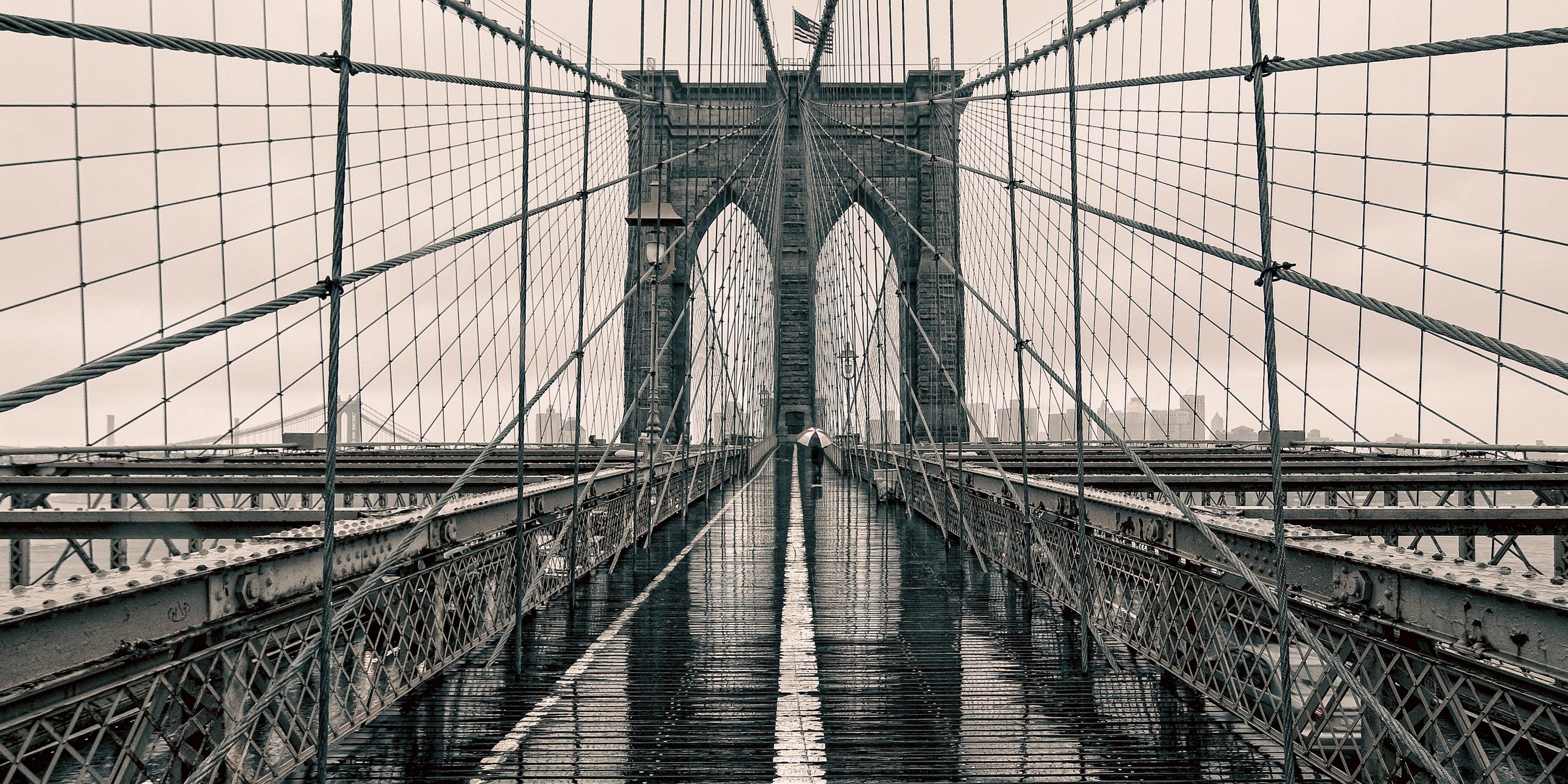 Brooklyn Bridge Canvas Print, Black and White New York City Art, Iconic Bridge Wall Decor, Industrial Urban Landscape, Large NYC Canvas Art