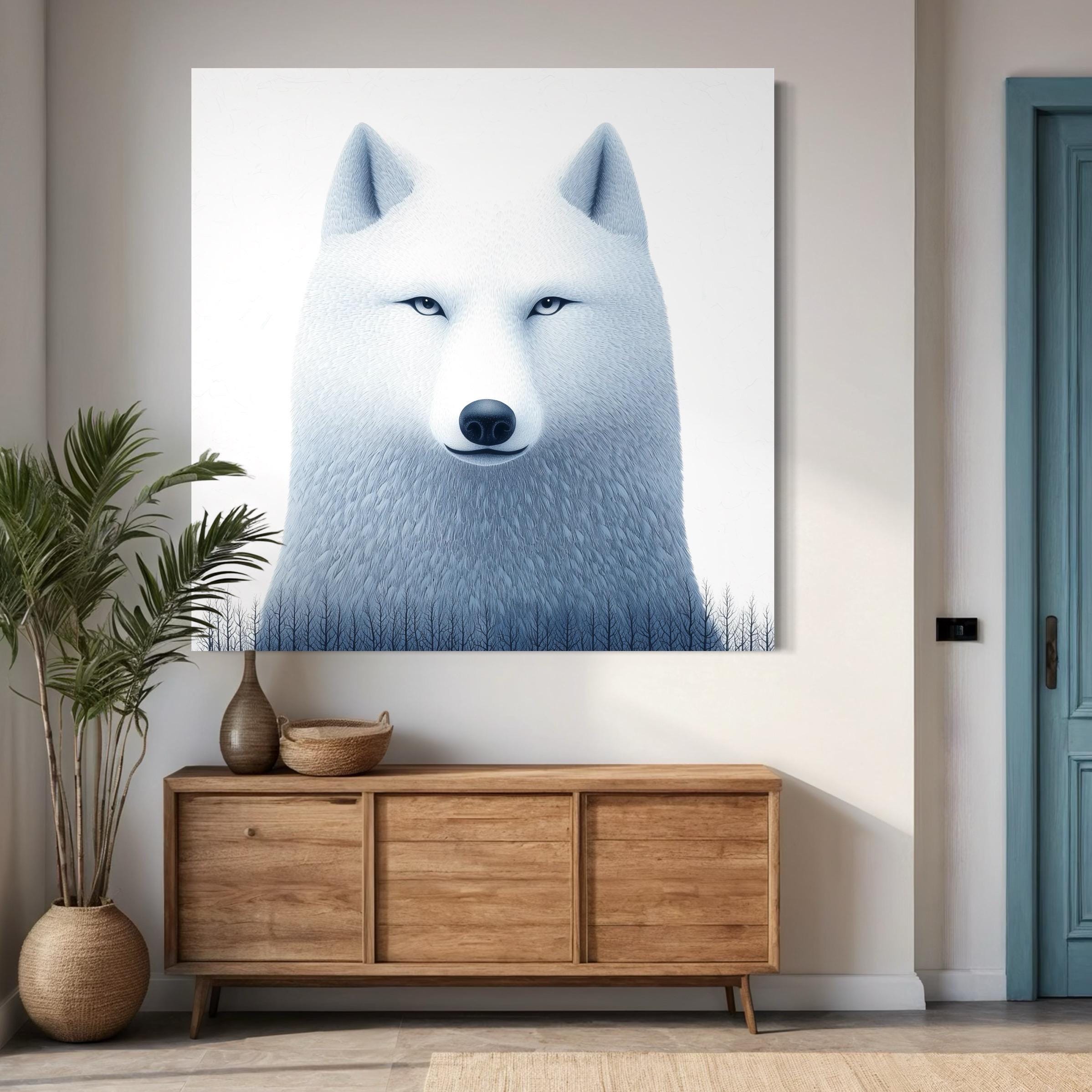 Arctic Wolf Wall Art - White Wolf Canvas Print, Minimalist Wildlife Artwork, Nordic Wall Decor, Wolf Art Print, Abstract Wolf Wall Art Print