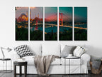 Istanbul Bosphorus Panoramic Wall Art, Sunset Over Suleymaniye Mosque and Bosphorus Bridge, Turkish Cityscape Canvas Print for Office Decor