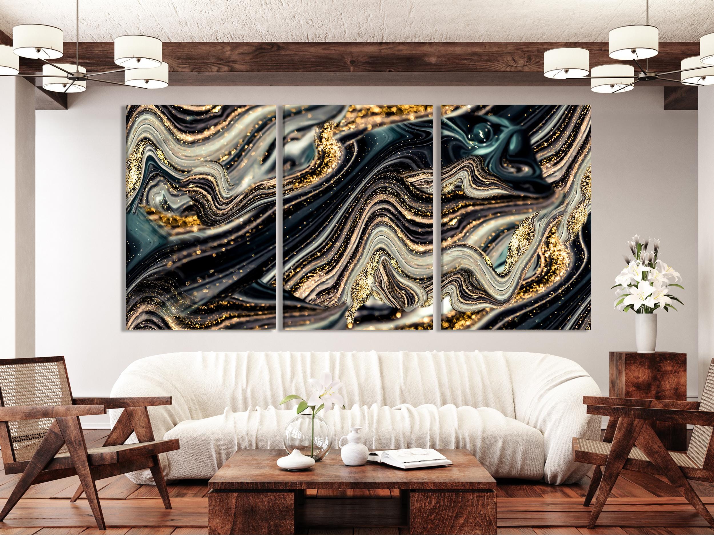 Abstract Marble Wall Art - Extra Large Golden Swirl Abstract Art, Luxury Artwork for Living Room or Office Wall Decor, Above Couch Decor