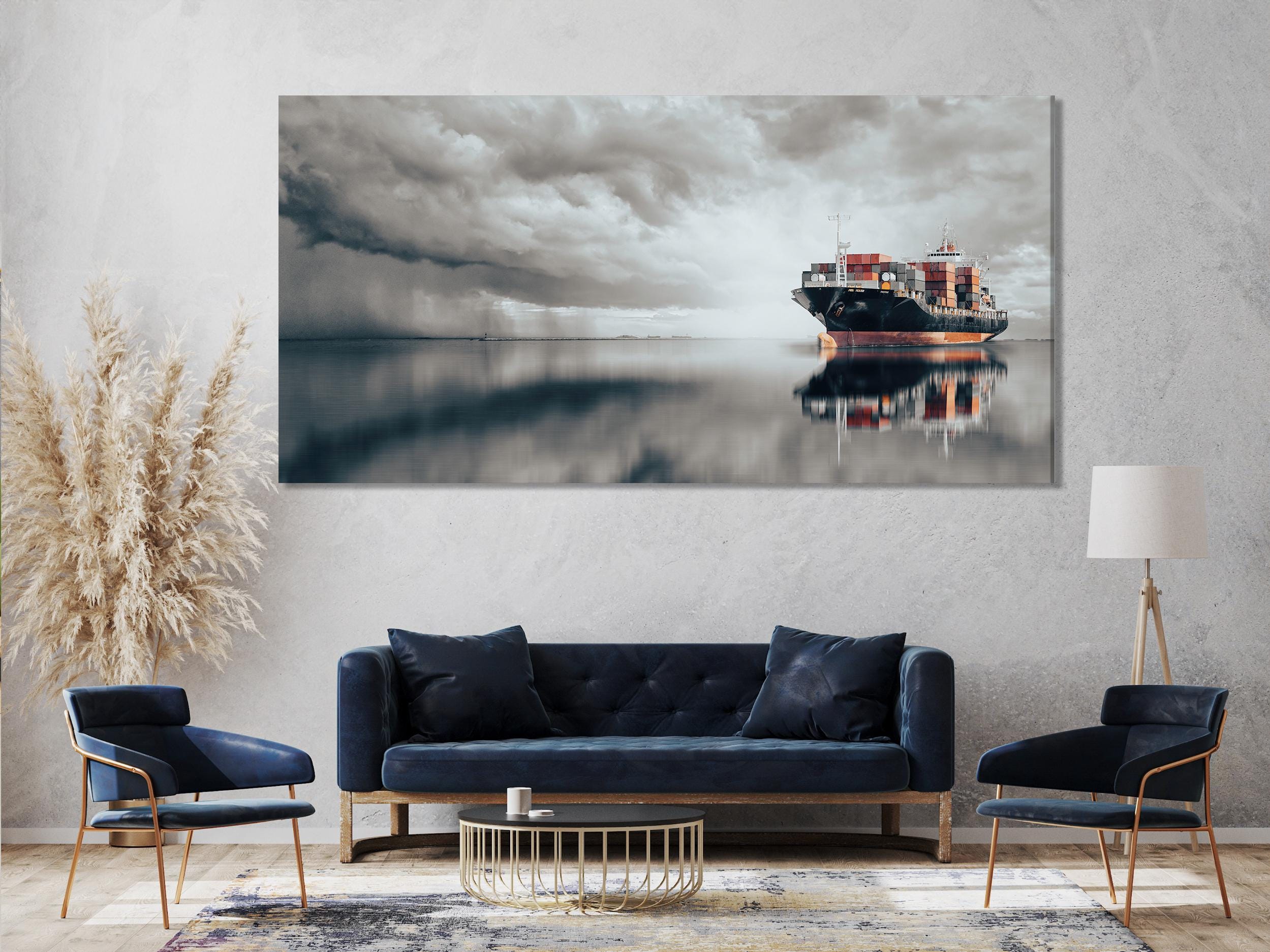 Cargo Ship Canvas Print – Modern Maritime Wall Art, Industrial Shipping Scene, Nautical Decor for Living Room or Office
