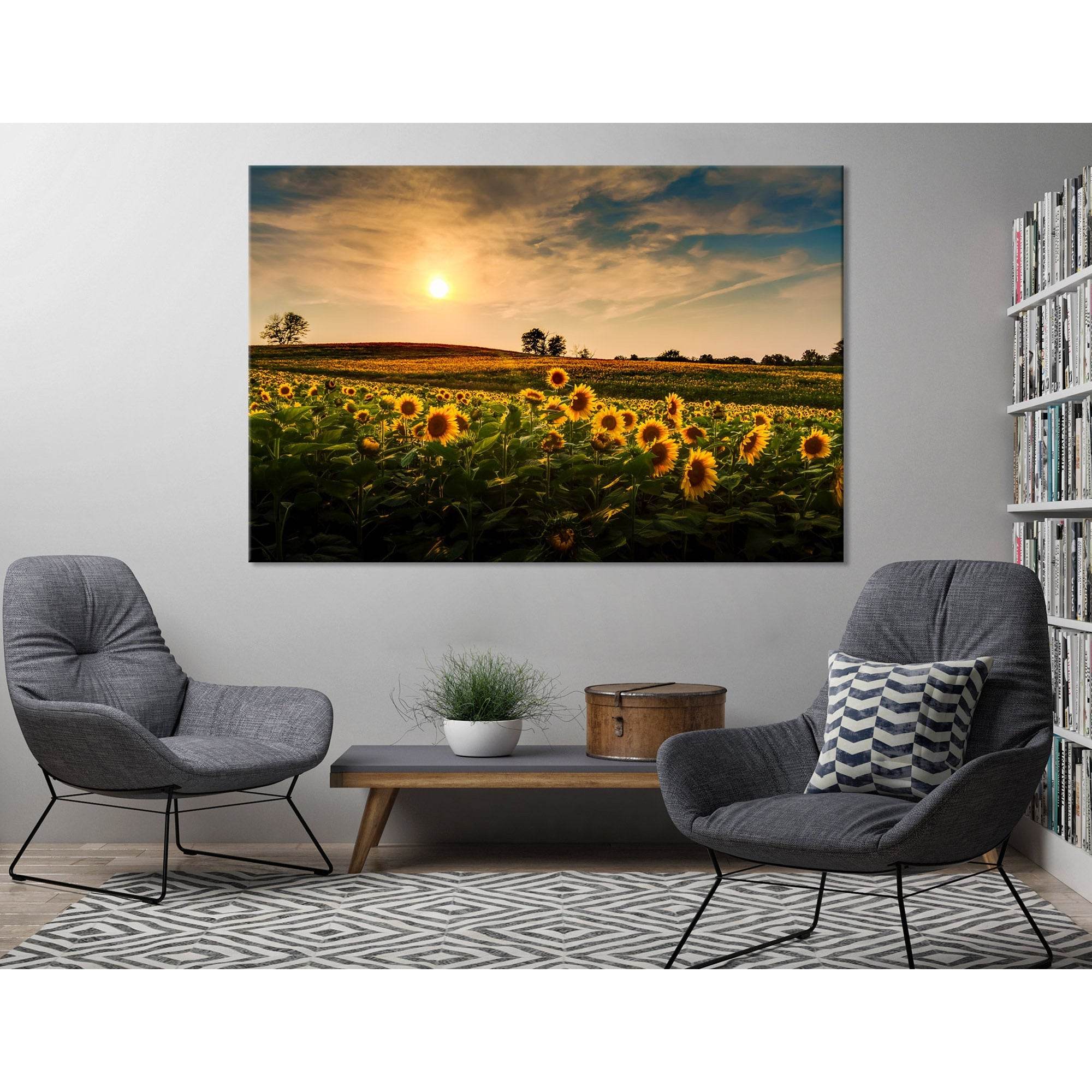 Sunset Over A Field Of Sunflowers №04224 Ready to Hang Canvas PrintCanvas art arrives ready to hang, with hanging accessories included and no additional framing required. Every canvas print is hand-crafted, made on-demand at our workshop and expertly stre