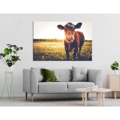 Happy Cow On A Meadow During Sunset №04239 Ready to Hang Canvas PrintCanvas art arrives ready to hang, with hanging accessories included and no additional framing required. Every canvas print is hand-crafted, made on-demand at our workshop and expertly st