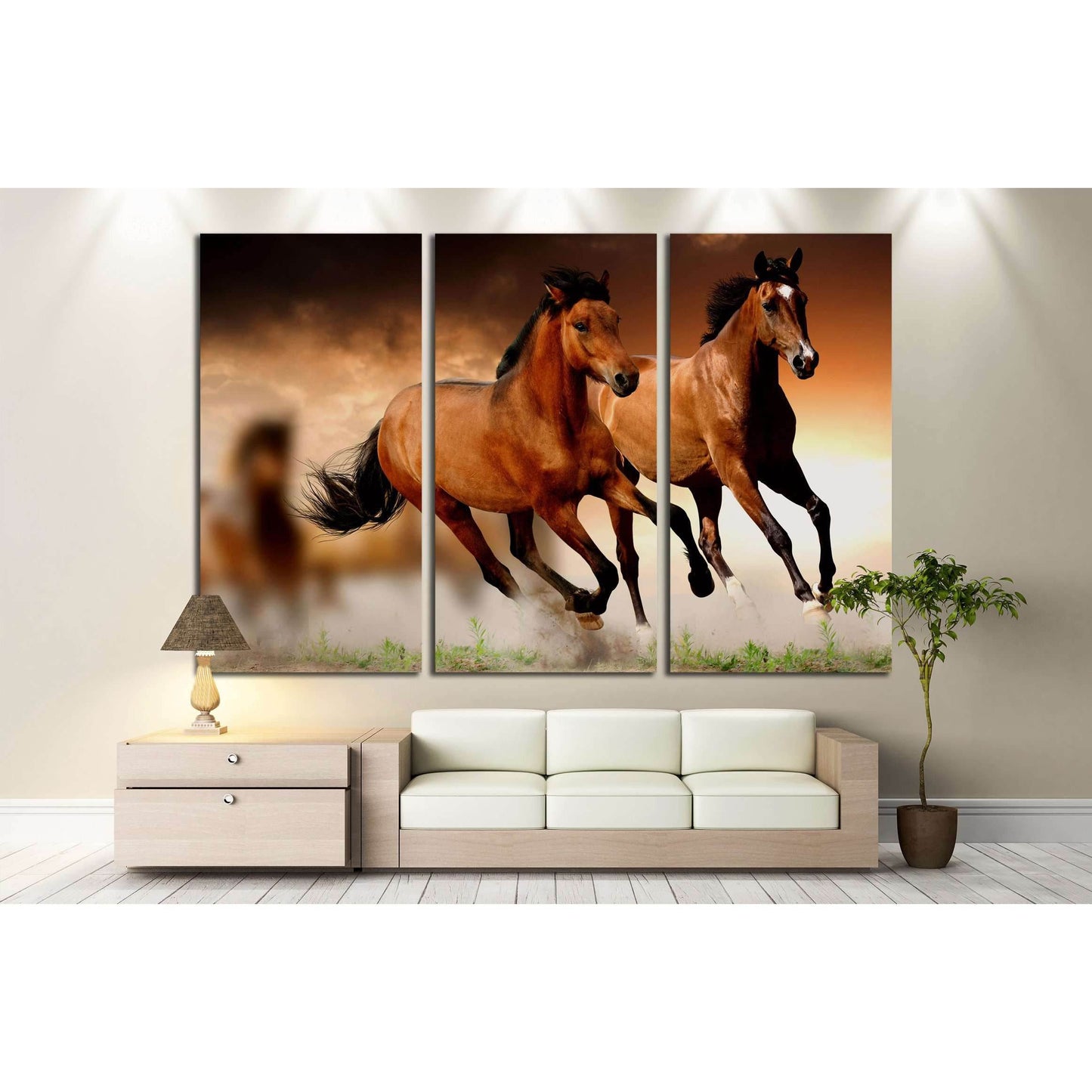 Two running horses canvas set №5000Canvas art arrives ready to hang, with hanging accessories included and no additional framing required. Every canvas print is hand-crafted, made on-demand at our workshop and expertly stretched around 100% North American