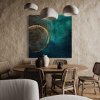 Emerald Green Abstract Wall Art - Modern Minimalist Canvas Art, Luxury Geometric Print, Nature-Inspired Tree Ring Artwork, Golden Accent Art