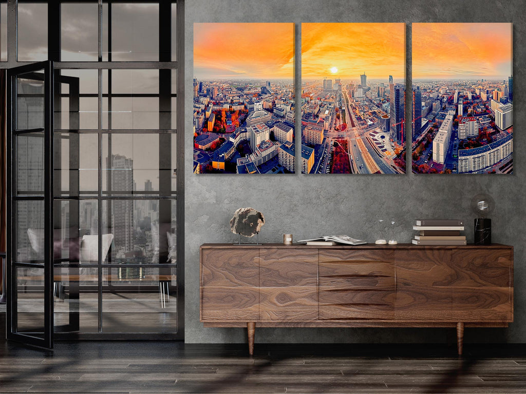 Warsaw Cityscape Canvas Print Warsaw Skyline Modern Wall Art Sunset Panorama of Warsaw Print Mennica Legacy Tower Large Poliand City Decor