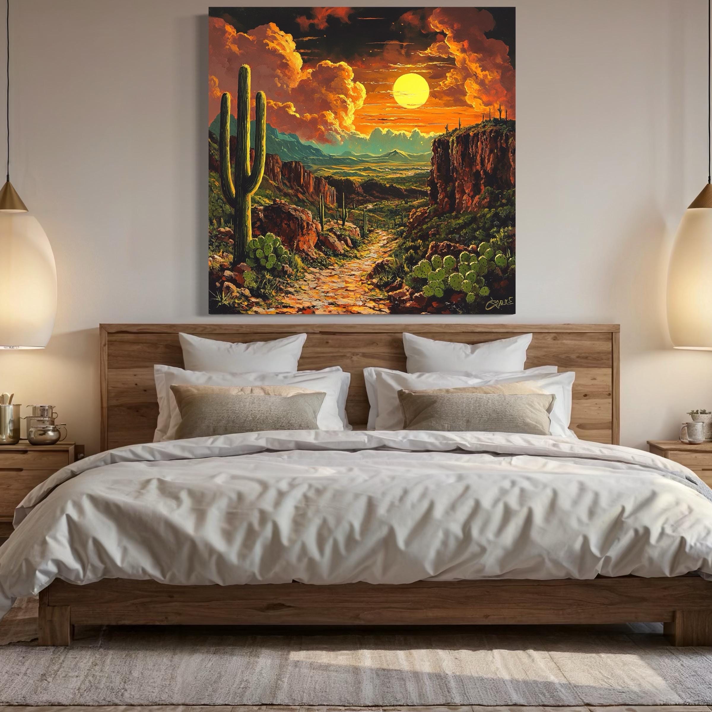 Art de paysage du Sud-Ouest - Impression coucher de soleil sur le désert d'Arizona, Art mural cow-boy de l'Ouest, Art du Texas, Art du Mexique, Art d'Arizona, Décor à thème ranch