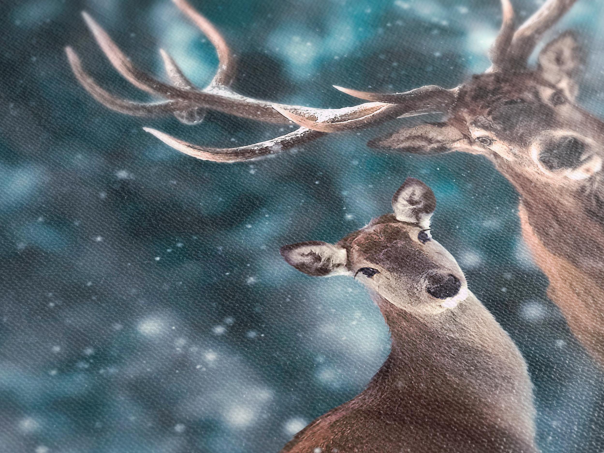 Wild Deer Canvas Art - Winter Forest Wall Art - Snow Wildlife Canvas Print - Stag Portrait Art Print, Deer Wall Art, Deer Wall Decor Print