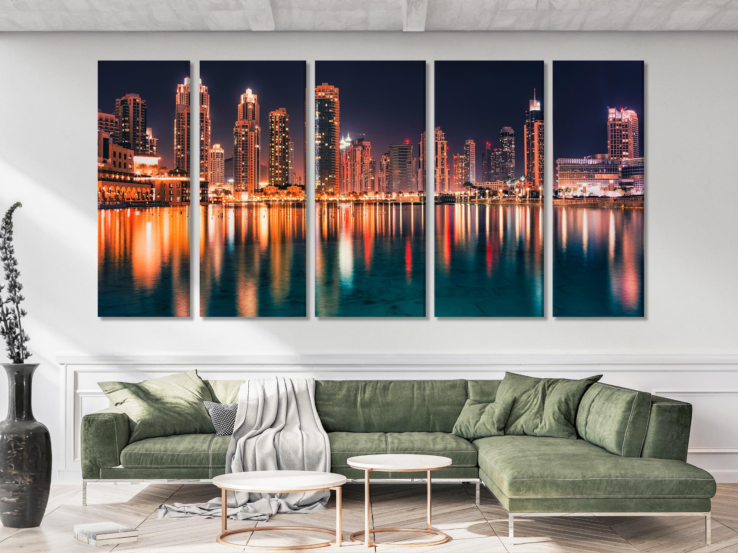 Dubai Skyline at Night Canvas Print – Vibrant Cityscape Wall Art, Modern Urban Dubai Artwork, Modern Cityscape Wall Art for Home & Office