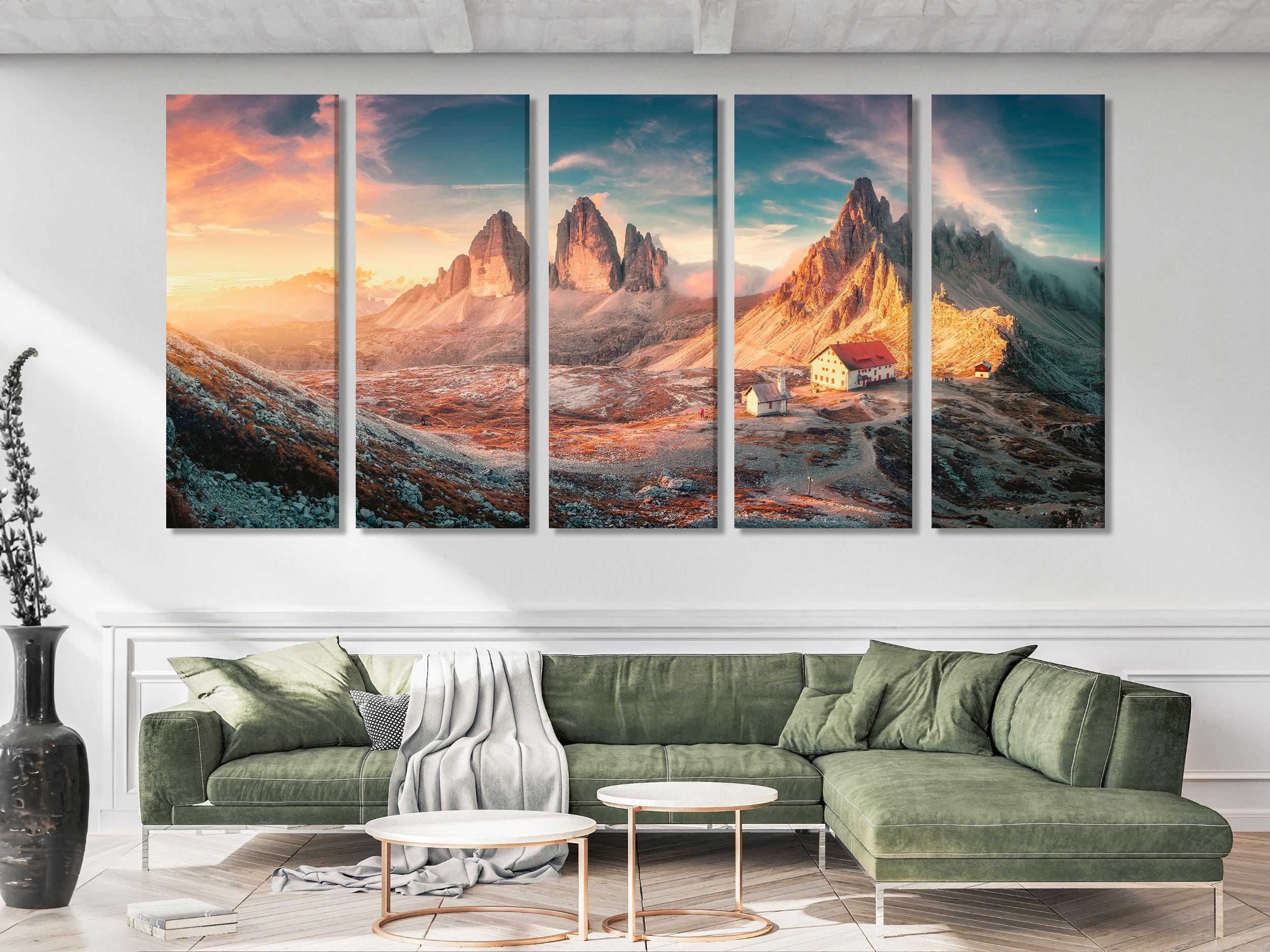 Dolomites Landscape Wall Art - Tre Cime di Lavaredo Canvas Print, XXL Mountain Sunset Artwork, Italian Alps Decor, Alpine Nature Scene Print