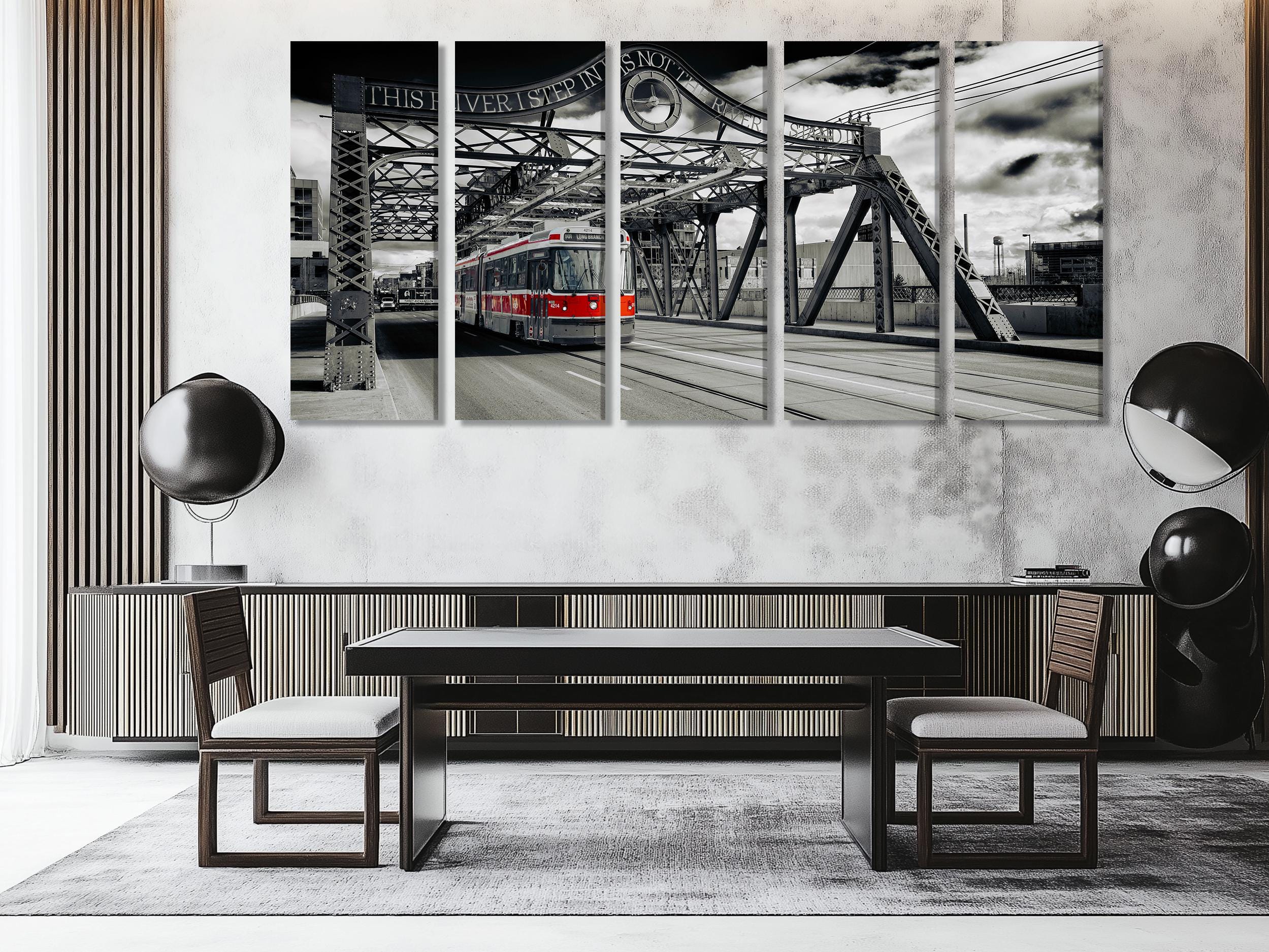 Toronto Canvas Art Extra Large Toronto Art at Queen Street Bridge Toronto Art Print Iconic Canadian Decor Red Toronto Streetcar Print