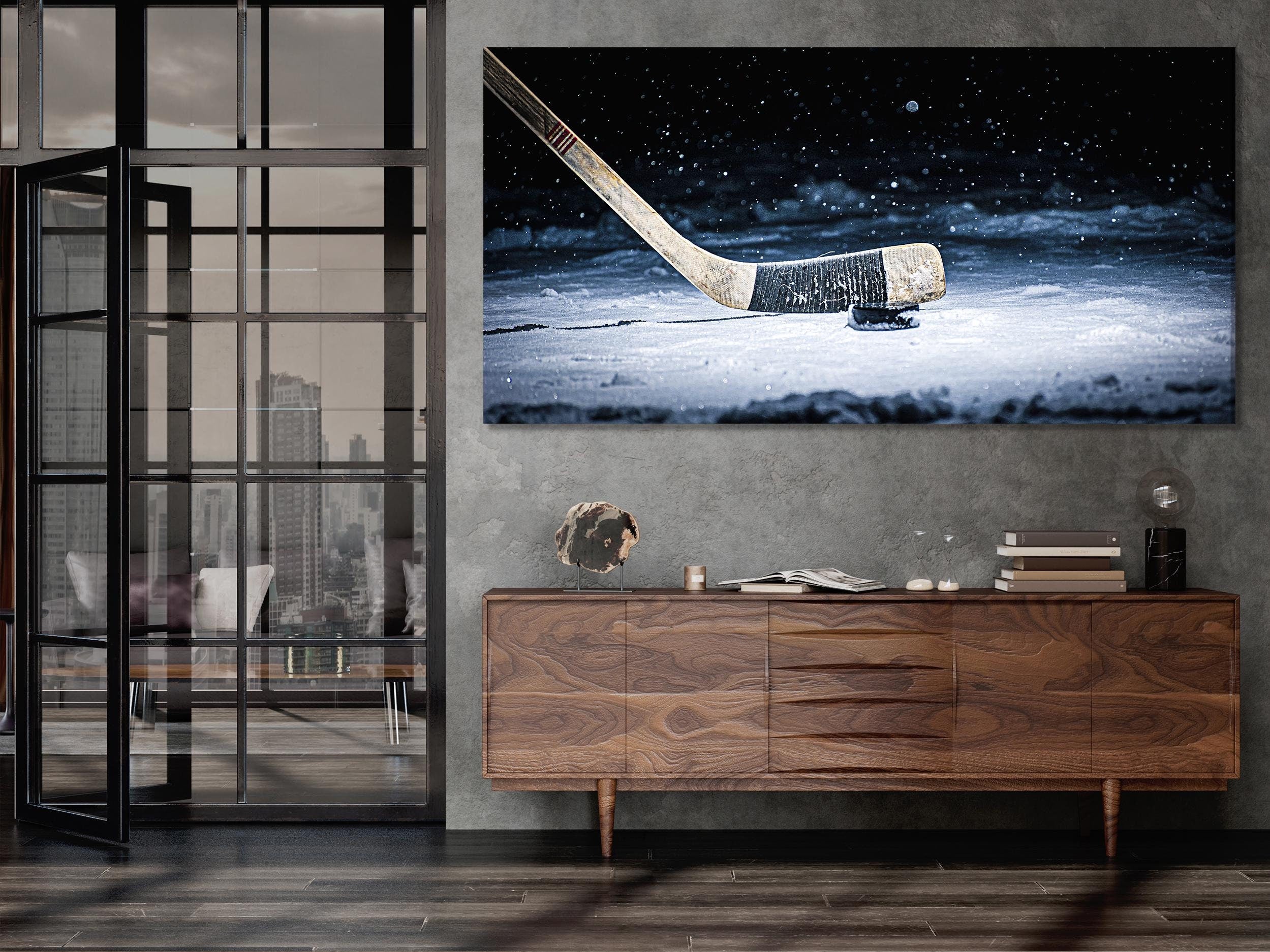 Hockey Art Wall Decor - Modern Hockey Wall Art, Hockey Artwork on Canvas, Large Hockey Print, Hockey Decor for Boys Room, Hockey Lover Gift