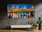 Large Rachel Carson Bridge Canvas Print, Pittsburgh Skyline Wall Art, Night Cityscape Artwork, Allegheny River Canvas for Modern Home Decor