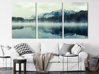 Lake Herbert Canvas Art - Foggy Morning Banff Wall Art, Glacial Mountain Artwork, Extra Large Canada Nature Canvas Art for Large Wall Decor