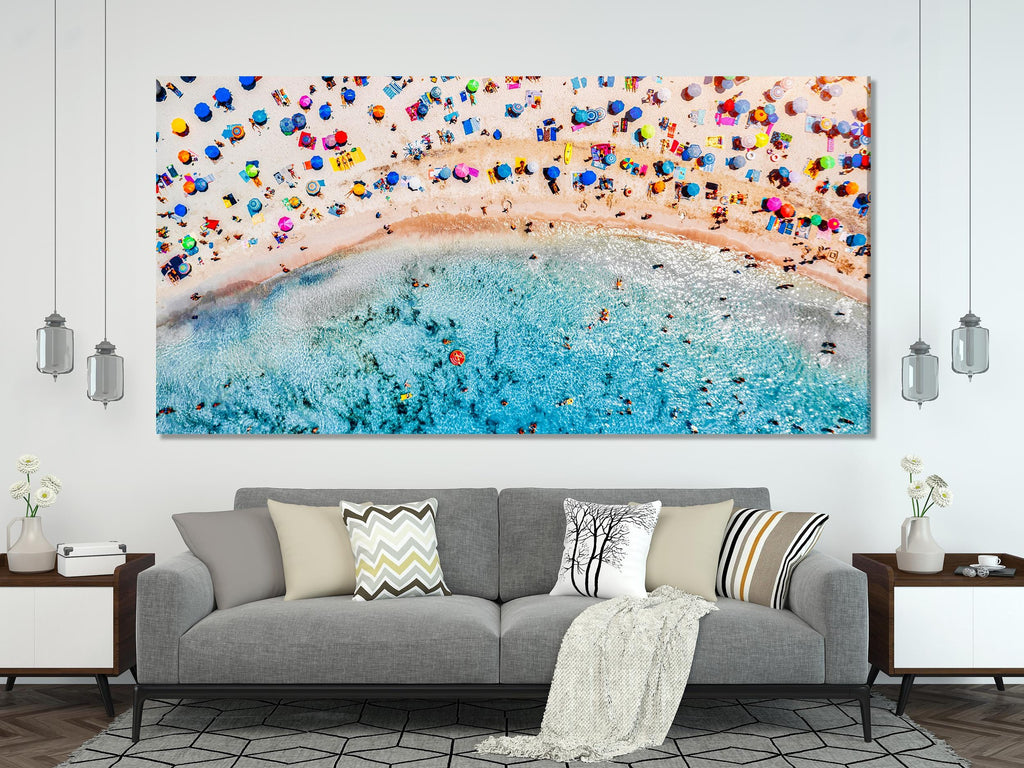 Kunstdruck auf Leinwand „Sommerstrand“ – Große Wandkunst an der Küste, sommerinspiriertes Kunstwerk, Strandkunstdruck, Meeresdrucke, Strandhaus-Kunstdruck auf Leinwand