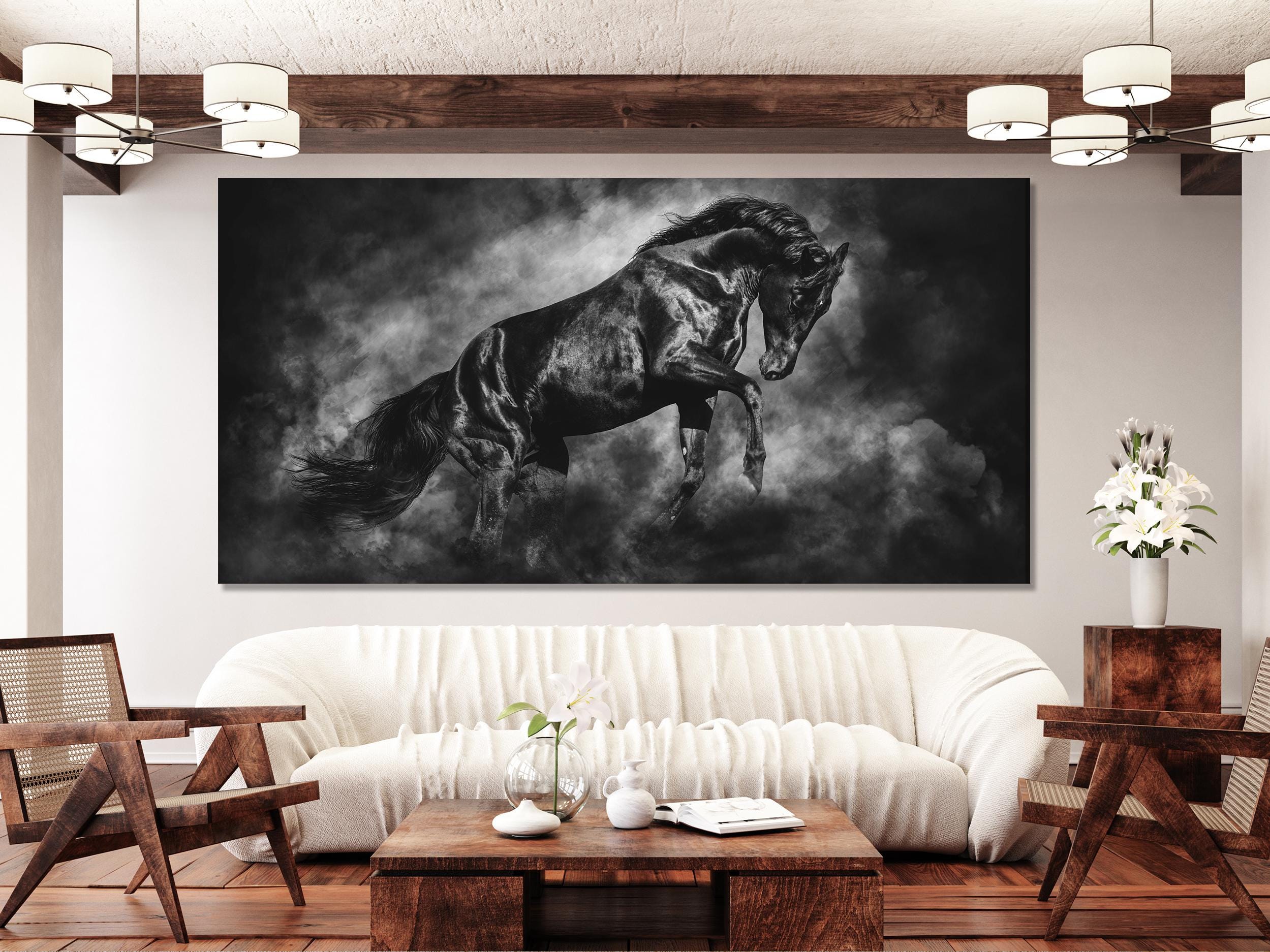 Black Horse Art - Large Horse Wall Decor Black Stallion Canvas Art Black Horse Art Print Black Horse Artwork Horse Lover Gift Idea for Home