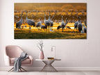 Wildlife Wall Art - Crane Birds Canvas Print, 5-Panel Sunrise Print at Hornborgasjön, Sweden Nature Wall Decor, Crane Fine Art Print