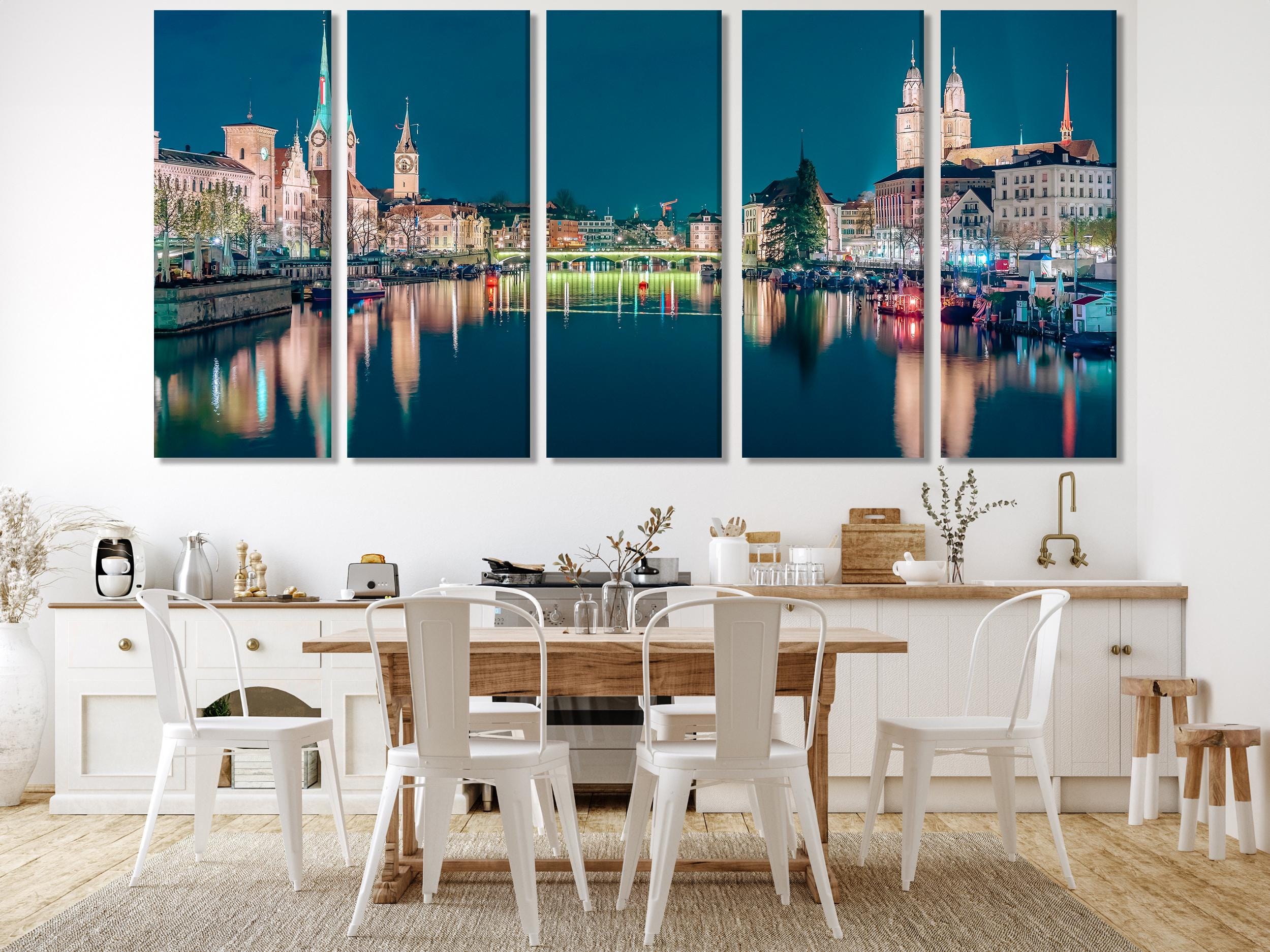 Zurich Cityscape Canvas Print, Large Night Skyline Wall Art, Illuminated Swiss City Artwork, Modern Urban Art Print, Scenic Wall Decor