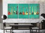Gitaar wanddecoratie, muziekinstrumenten canvas print, gitaarcollectie kunstprint, cadeau voor muzikant, gitaarstudio decoratie, muziekkamer wanddecoratie