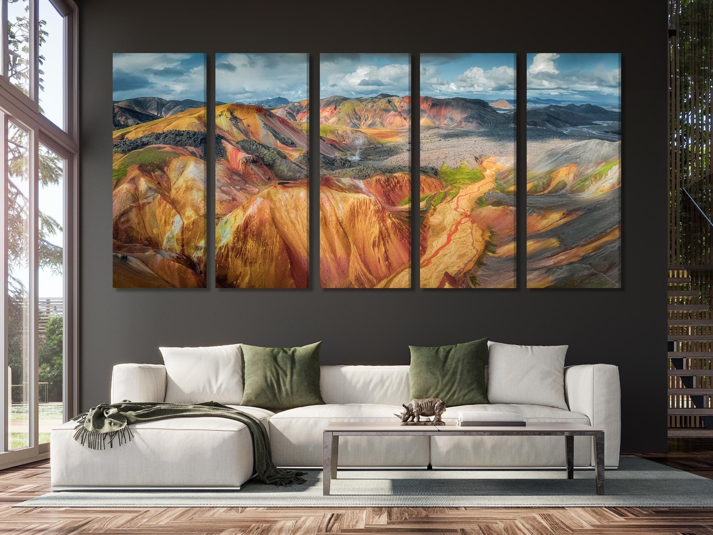 Iceland Wall Art - Panoramic Landmannalaugar Canvas Art, Colorful Mountain Landscape Print, Nature-Inspired Art for Home & Office Wall Decor
