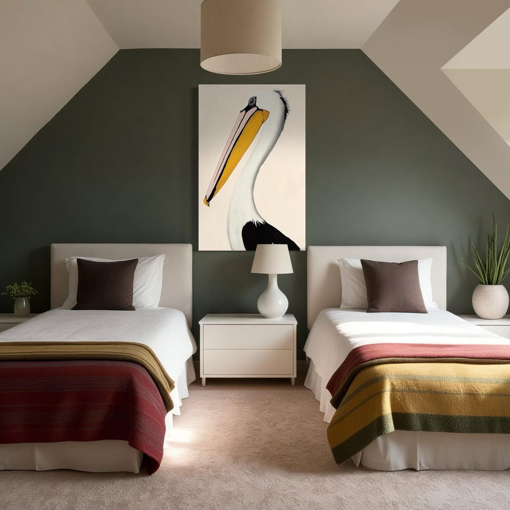 Seni Dinding Pelican Abstrak - Seni Kanvas Pantai, Cetakan Burung Minimalis, Lukisan Burung Laut Moden, Seni Pelican Abstrak Besar, Karya Seni Nautika