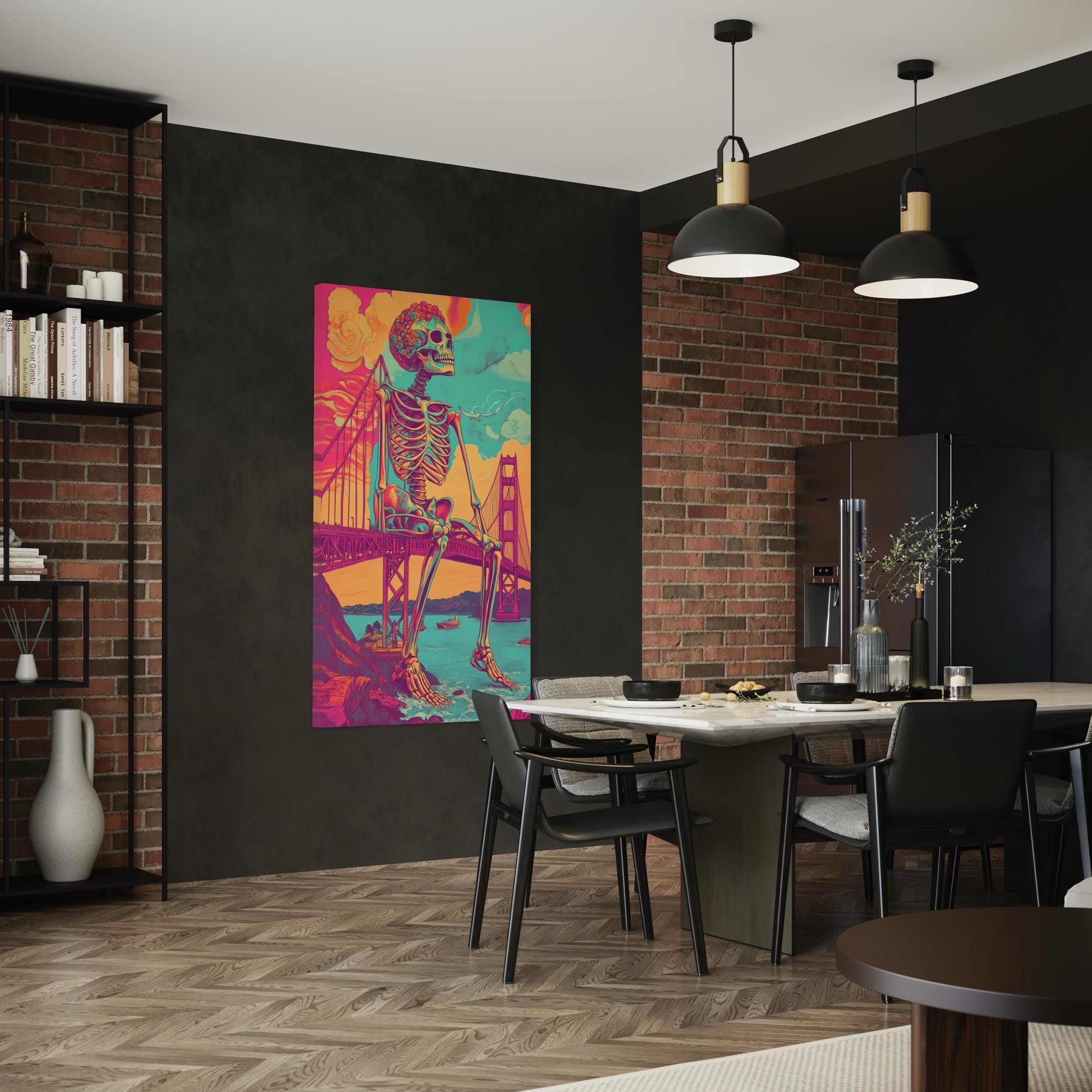 샌프란시스코 벽 예술 초현실주의 금문교 캔버스 아트 트리피 스켈레톤 아트 프린트 사이키델릭 샌프란시스코 아트워크 얼터너티브 아트워크
