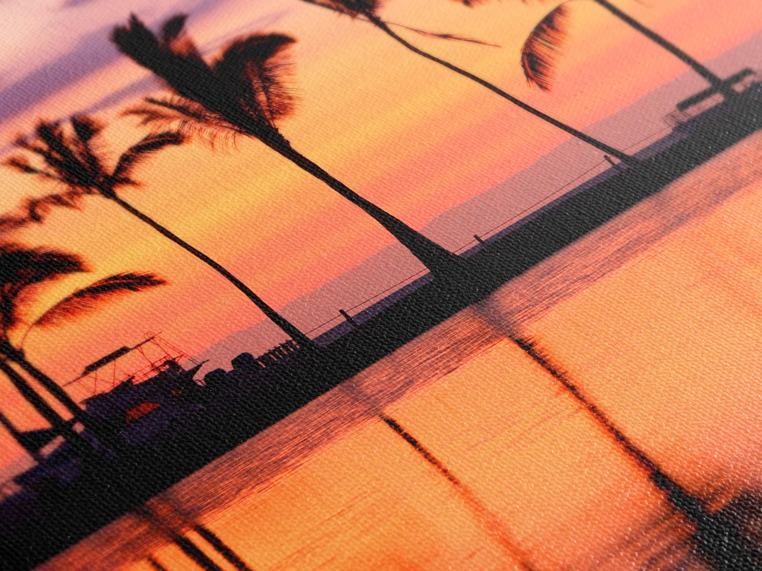 Tropical Palm Trees and Sunset Canvas, 3-Panel Coastal Decor, Vibrant Beach Sunset Wall Art, Ocean-Themed Home Decor for Living Room