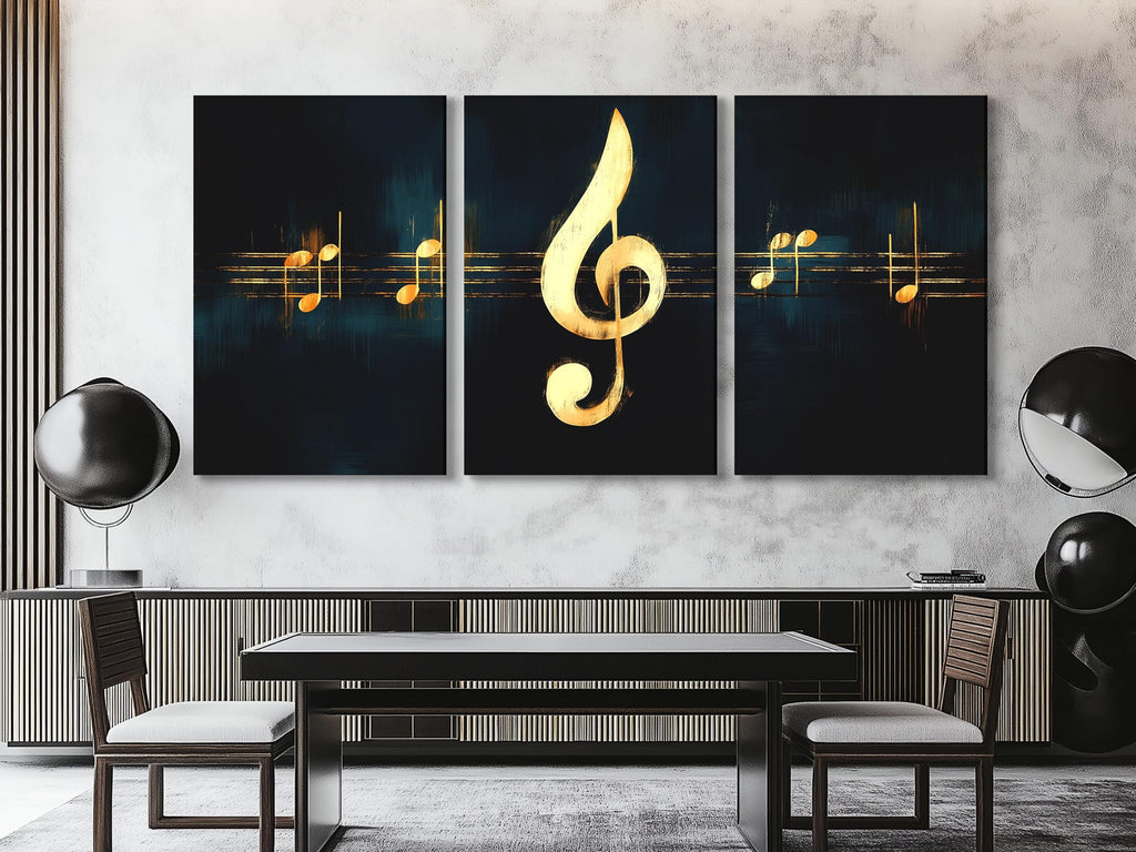 Muziekmuurkunst G-sleutel Canvas Print Gouden Muzieknoten Kunstwerk Cadeau voor Muzikanten Woonkamer Kantoor of Muziekstudio Decoratie Muziekprint
