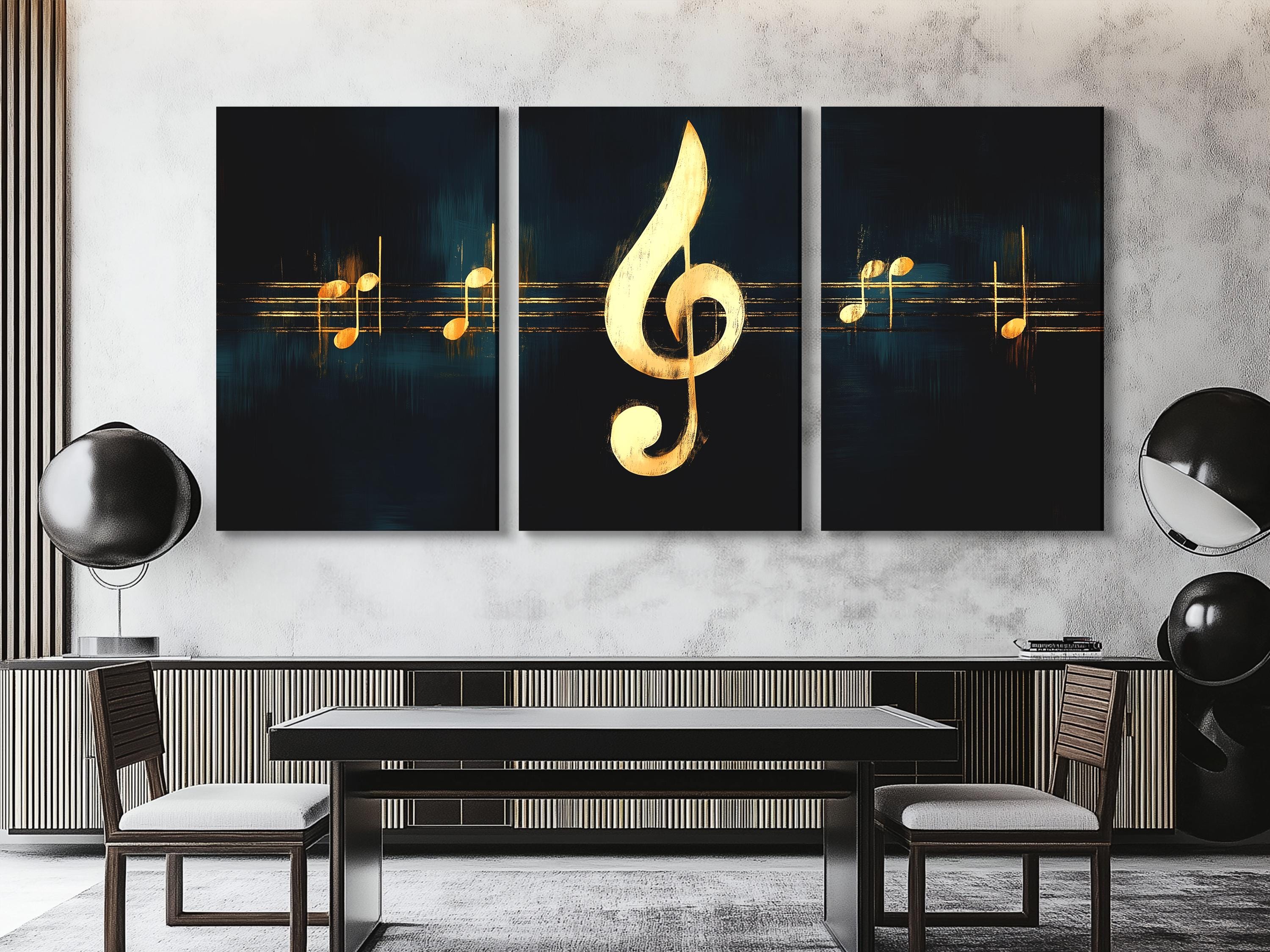Music Wall Art Treble Clef Canvas Print Golden Musical Notes Artwork Gift for Musicians Living Room Office or Music Studio Decor Music Print