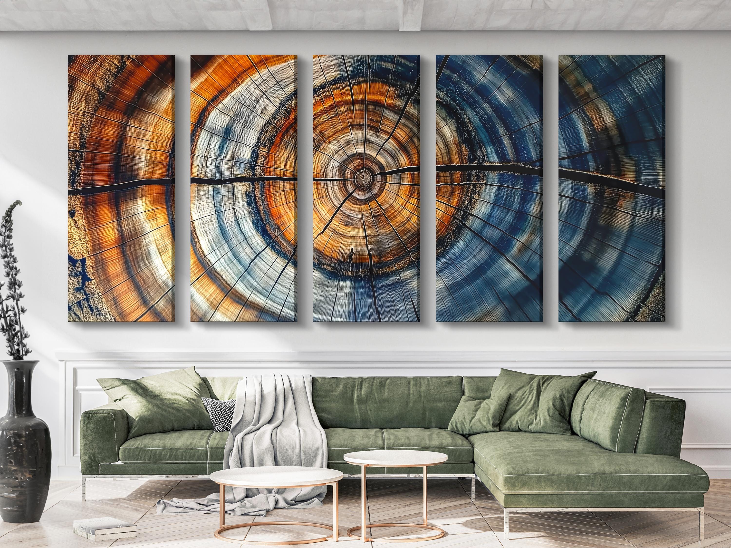 Extra Large Office Decor -Abstract Tree Ring Canvas Art, Rustic Wall Decor, Nordic Nature-Inspired Artwork, Colorful Wood Grain Canvas Print