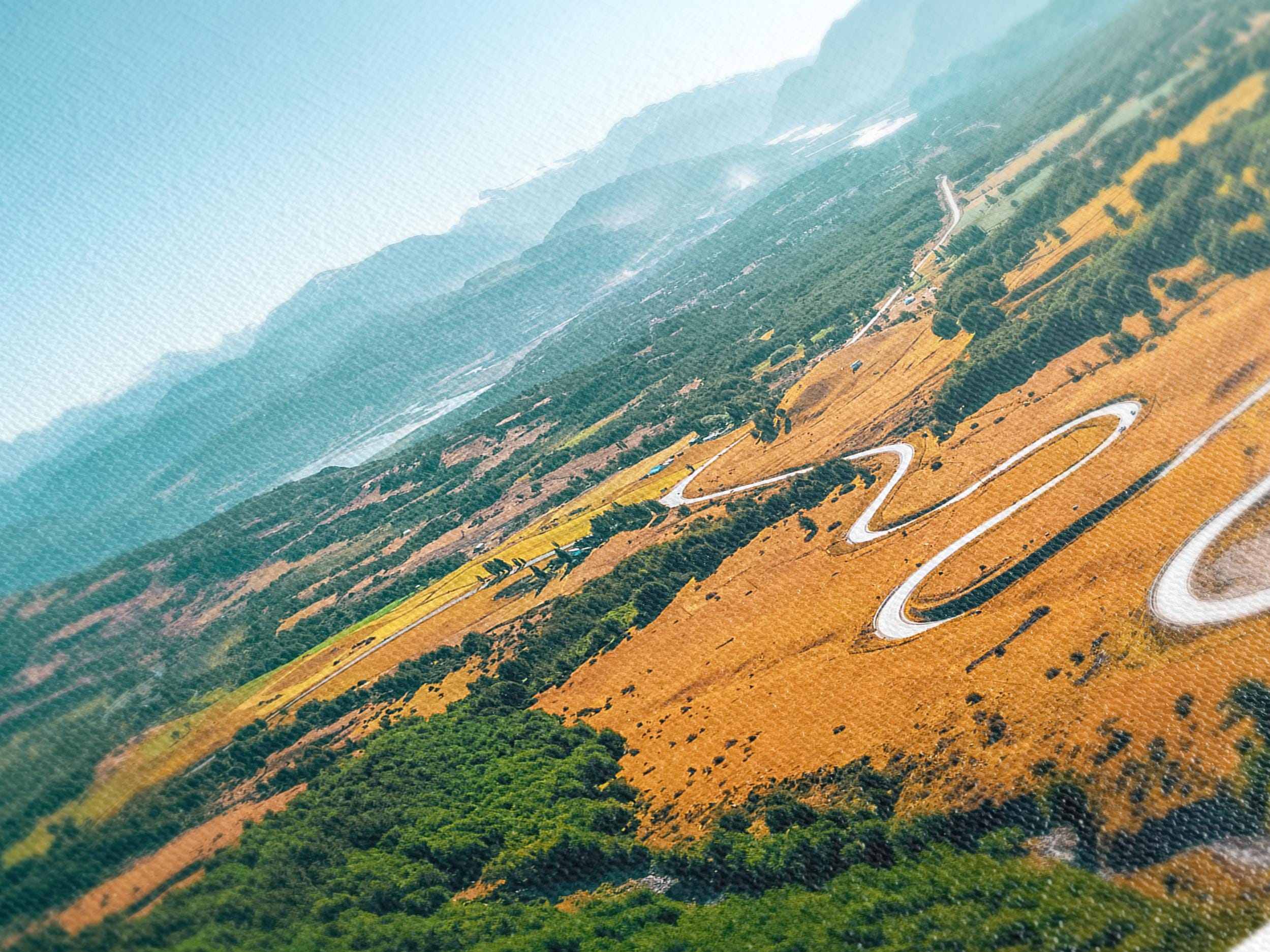 Stampa su tela "Carretera Austral Road", grande paesaggio della Patagonia, strada avventurosa nella valle cilena, decorazione di montagna extra large