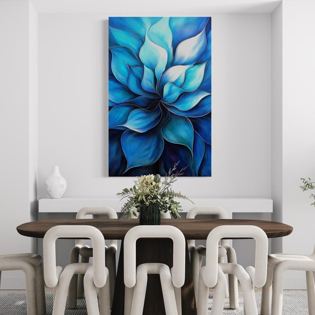 Blue Petals Canvas Art - Abstract Shades Of Blue Wall Art, Deep Blue Abstract Painting, Teal and Navy Flower Canvas Print, Abstract Blue Art