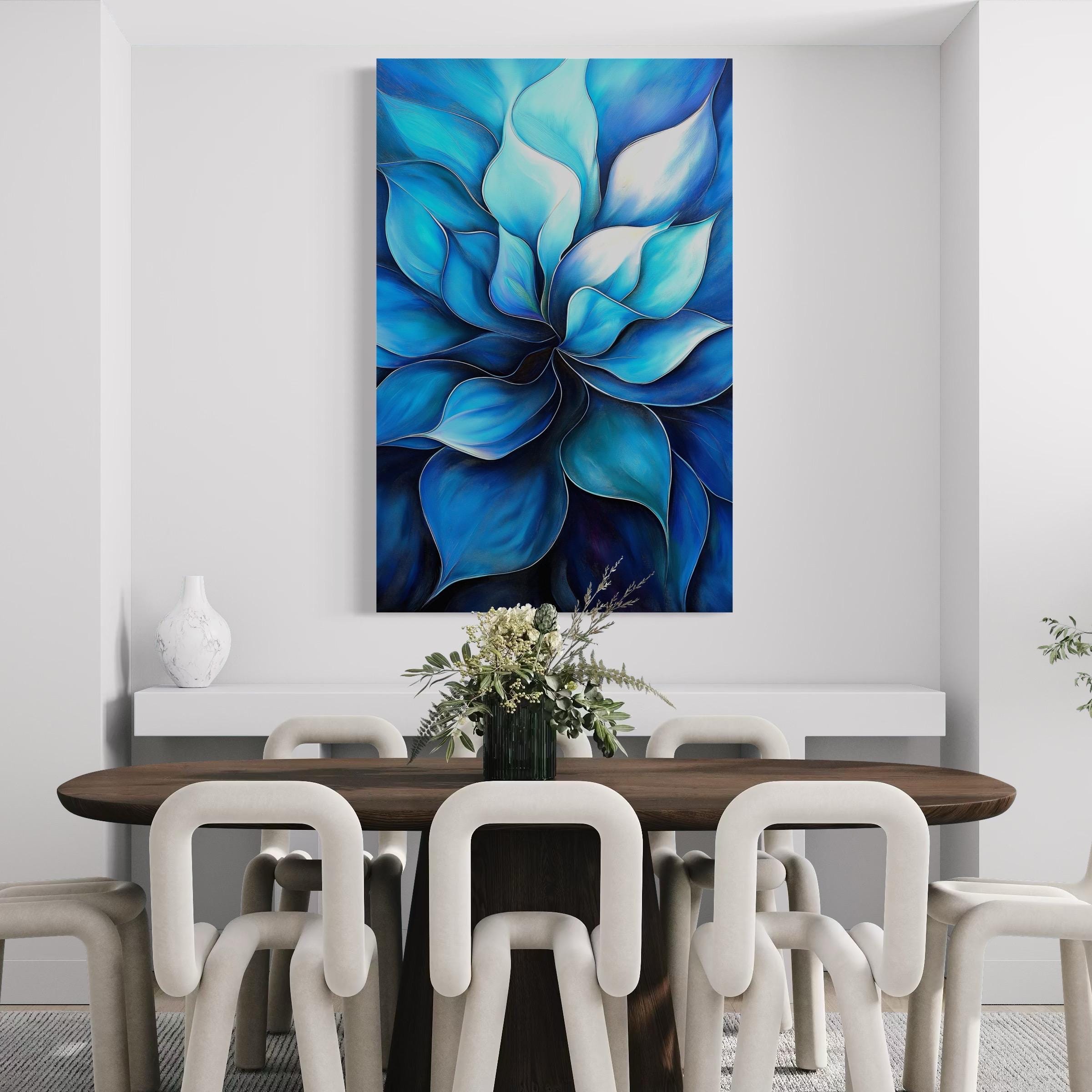 Blue Petals Canvas Art - Abstract Shades Of Blue Wall Art, Deep Blue Abstract Painting, Teal and Navy Flower Canvas Print, Abstract Blue Art