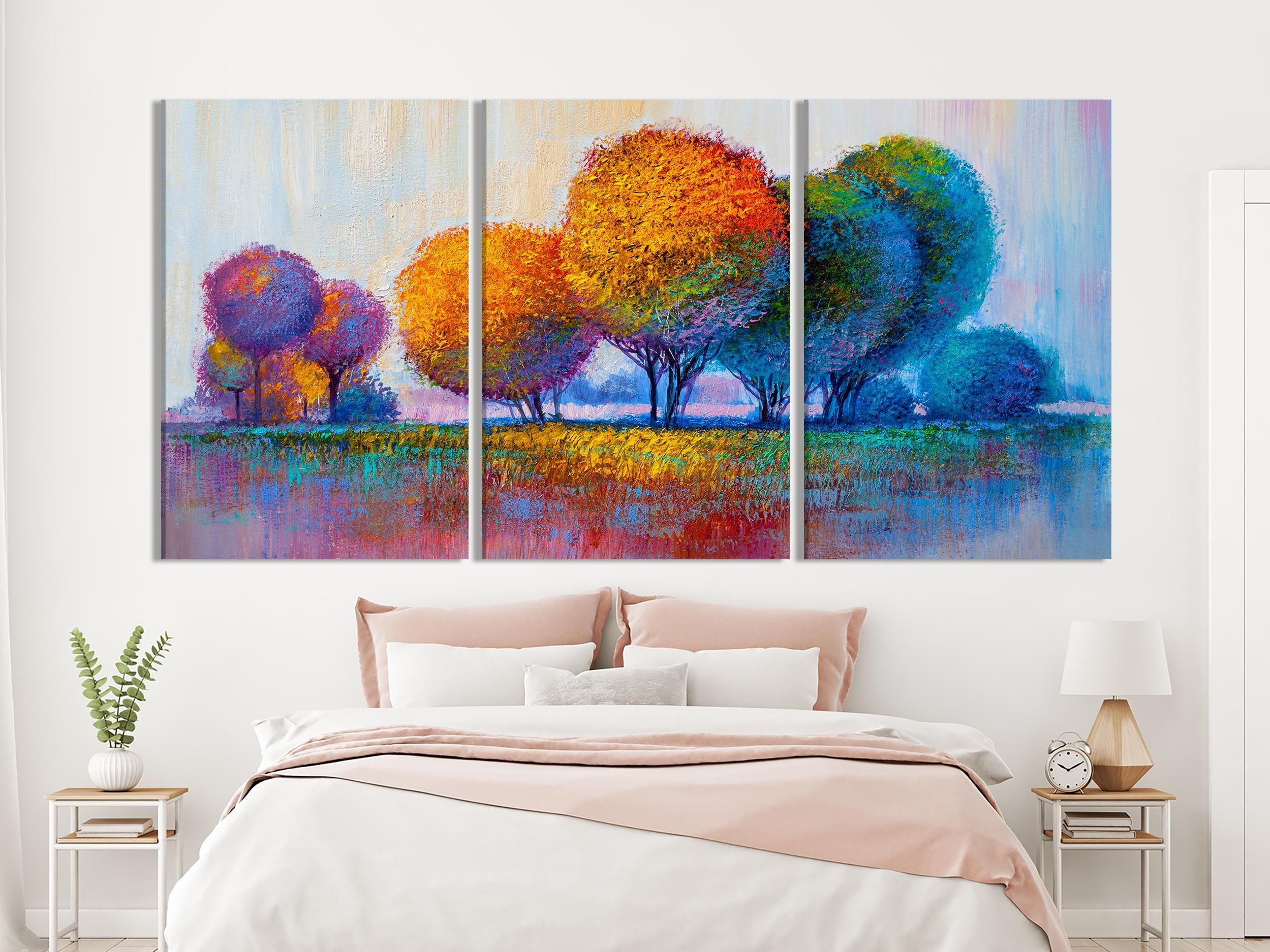 Colorful Tree Wall Art - 5-Panel Abstract Landscape Canvas Print, Large Trees Painting, Modern Home Wall Decor, Contemporary Nature Wall Art