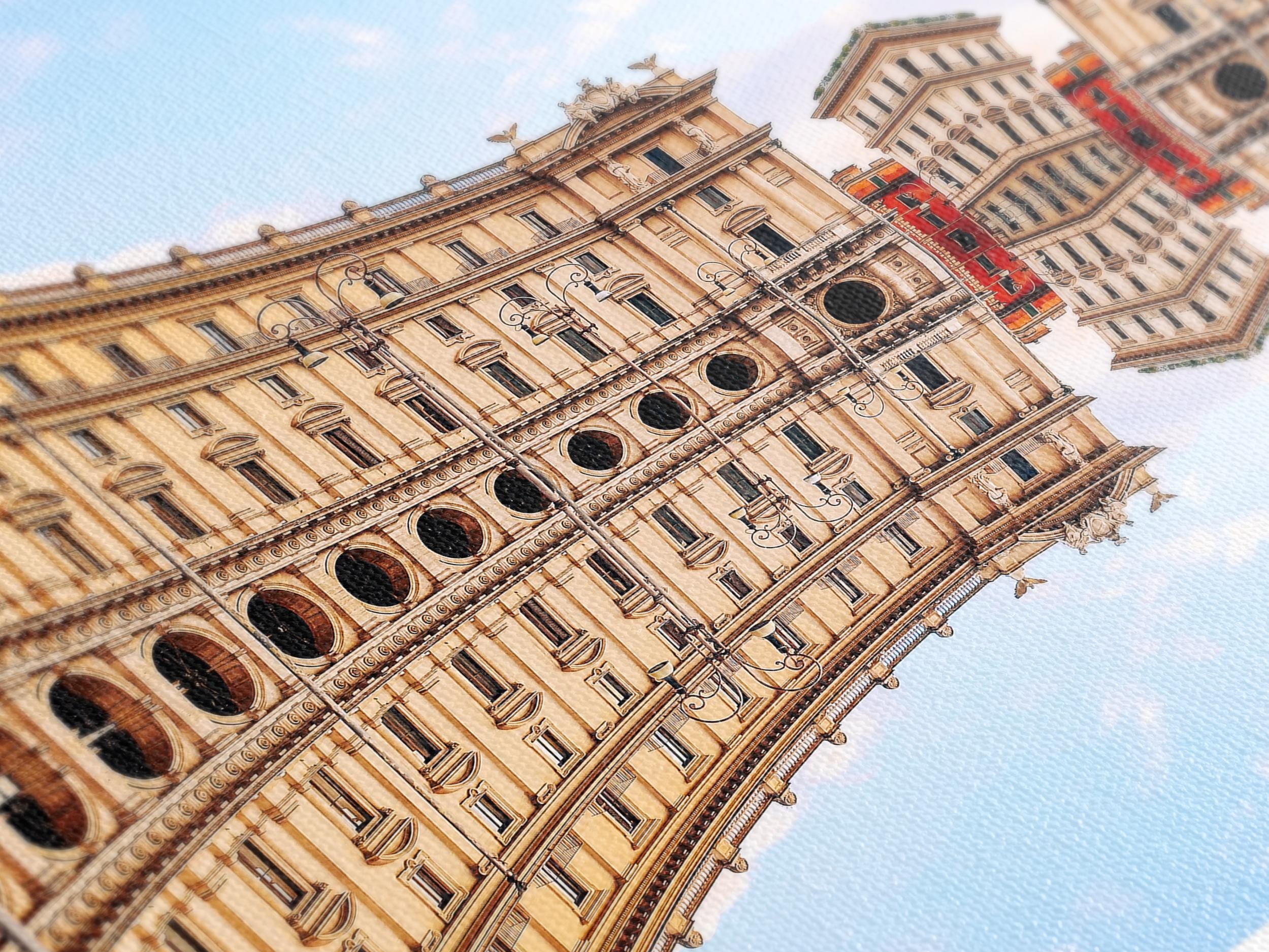 Arte em tela da Itália - Decoração de parede de Roma, Impressão em tela da Piazza della Repubblica, Arte de parede da arquitetura de Roma, Grande obra de arte de 5 painéis de marco italiano