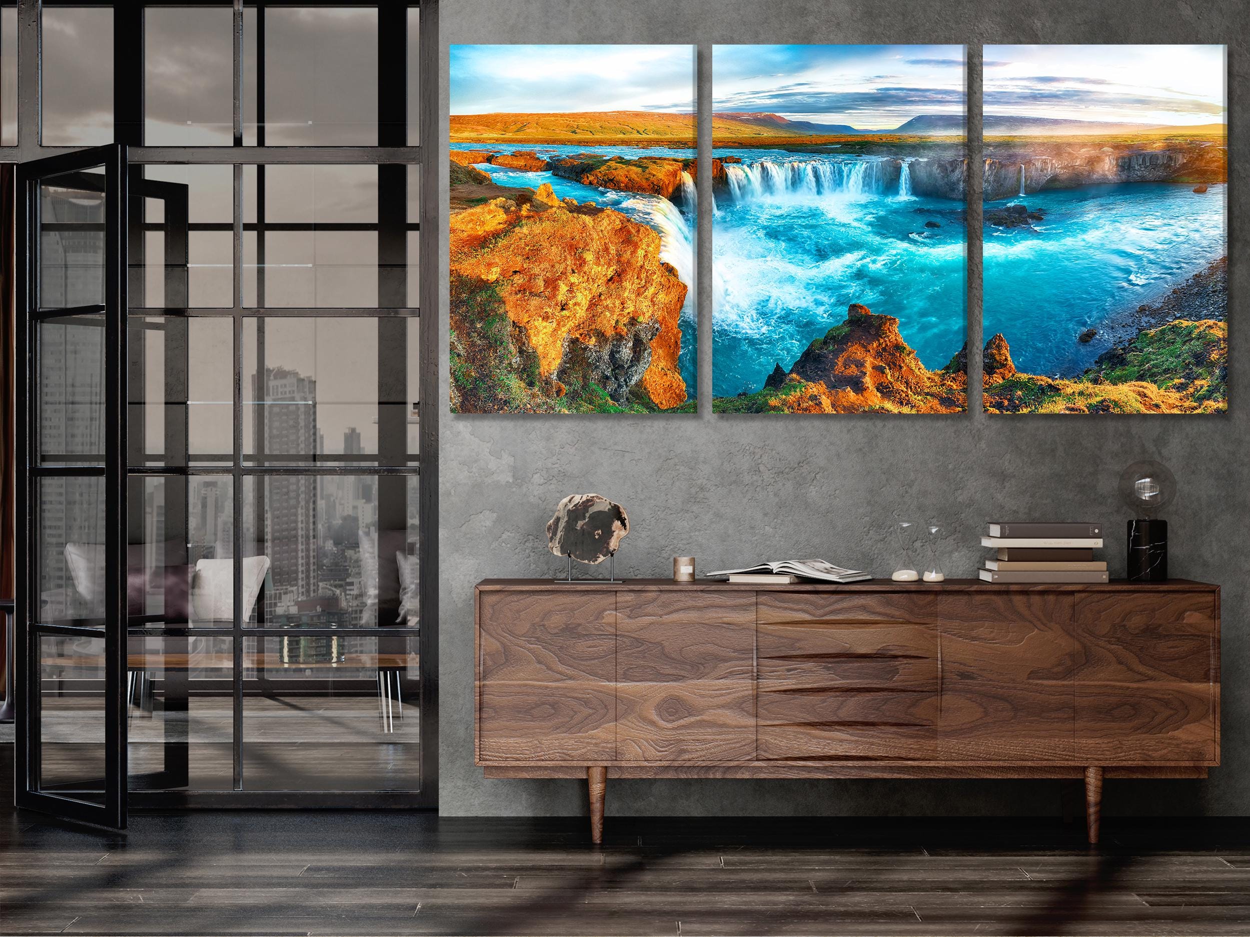 Waterfall Canvas Art –  Iceland Wall Art, Godafoss Waterfall Wall Art, Iceland Waterfall Wall Decor, Contemporary Icelandic Art Wall Decor