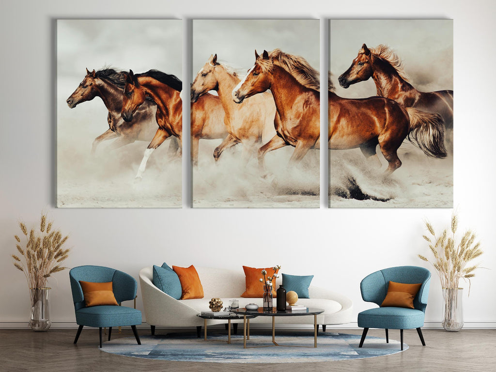 Pferde Wandkunst - Übergroßer Pferde-Leinwanddruck, Großer Pferde-Kunstdruck, Galoppierendes Pferde-Kunstwerk, Geschenkidee für Pferdeliebhaber, Deko über der Couch