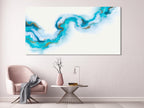 Abstract Blue and Gold Canvas Print, Large Fluid Wall Decor, Modern Minimalist Artwork, Ocean-Inspired Abstract Painting, Contemporary Art