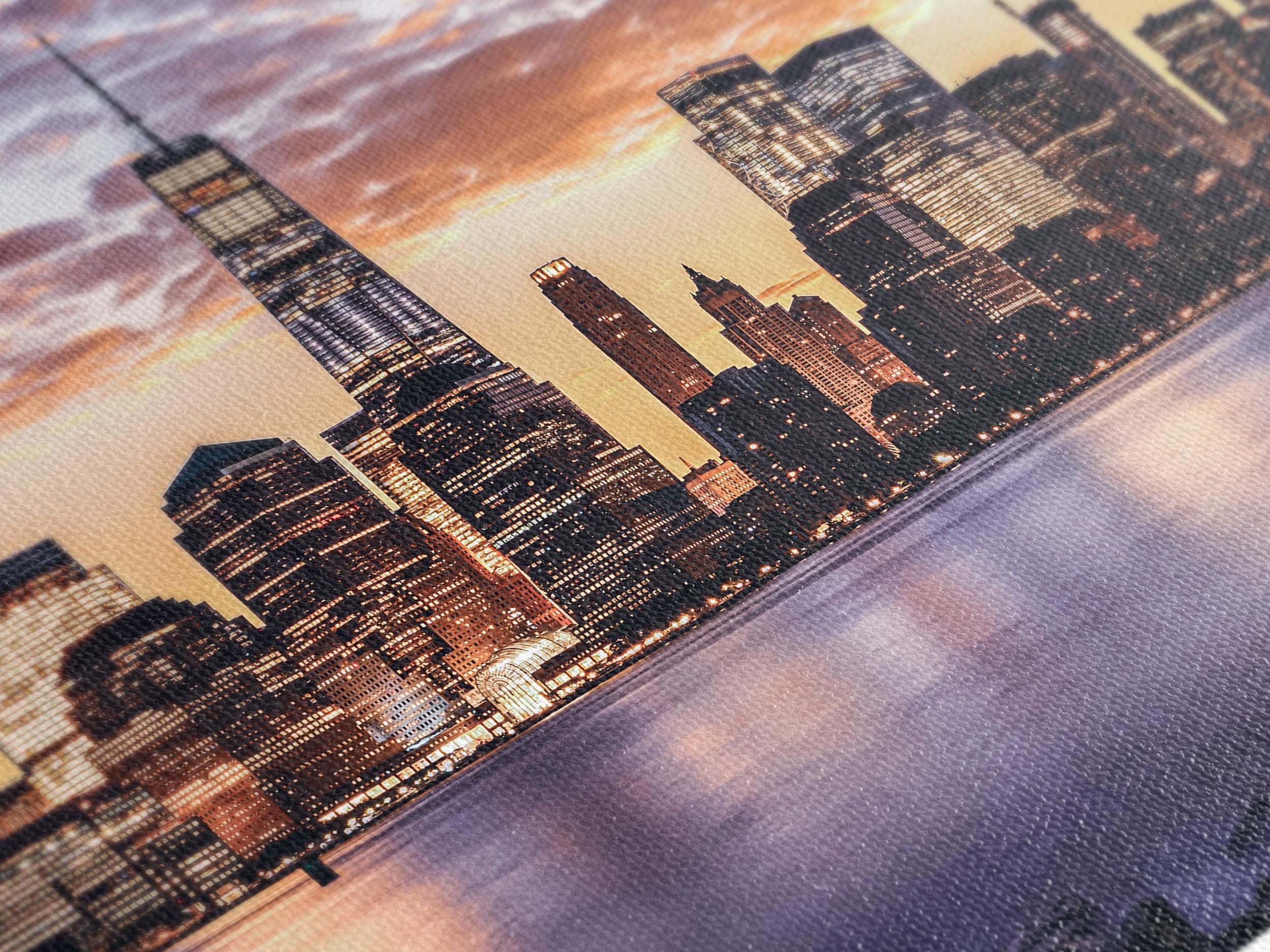 New York City Skyline Canvas Print – Majestic Sunset Over Manhattan, Large Urban Wall Art for Modern Home or Office Decor