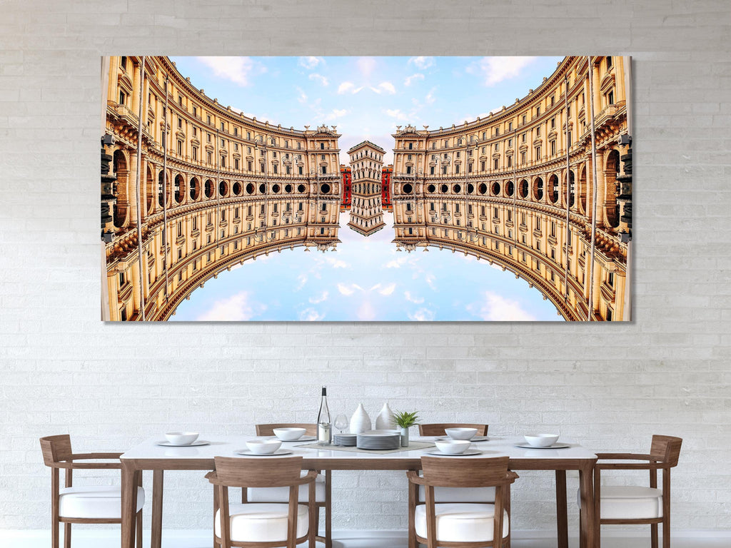 Arte em tela da Itália - Decoração de parede de Roma, Impressão em tela da Piazza della Repubblica, Arte de parede da arquitetura de Roma, Grande obra de arte de 5 painéis de marco italiano