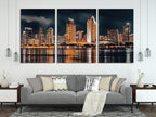 San Diego Skyline Canvas Print – Large Night Cityscape Wall Art, Downtown Waterfront View, Modern Urban Decor for Living Room or Office