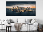 Manhattan Skyline Canvas Wall Art – Dusk Over New York City, Large Urban Landscape Canvas Print for Modern Home or Office Wall Decor