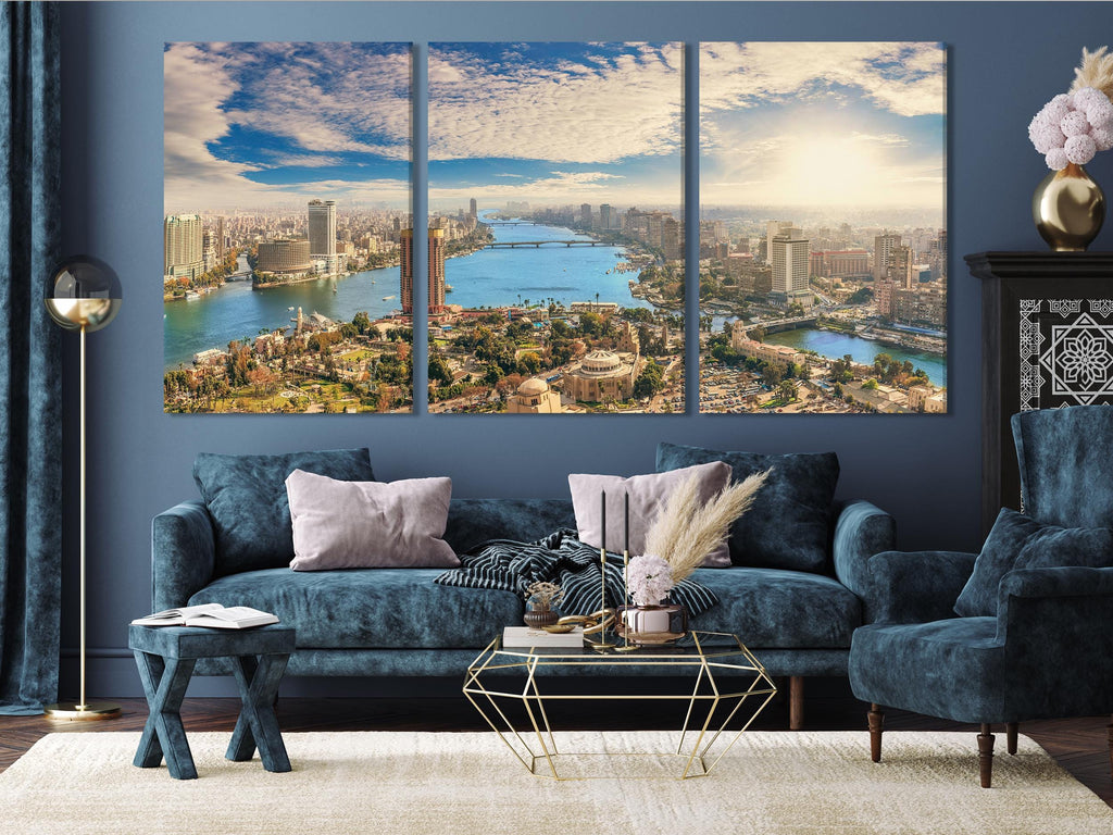 Cairo Cityscape Canvas Print, Nile River Panorama Wall Art, Large Egypt Skyline Photography, Extra Large Urban Landscape Decor