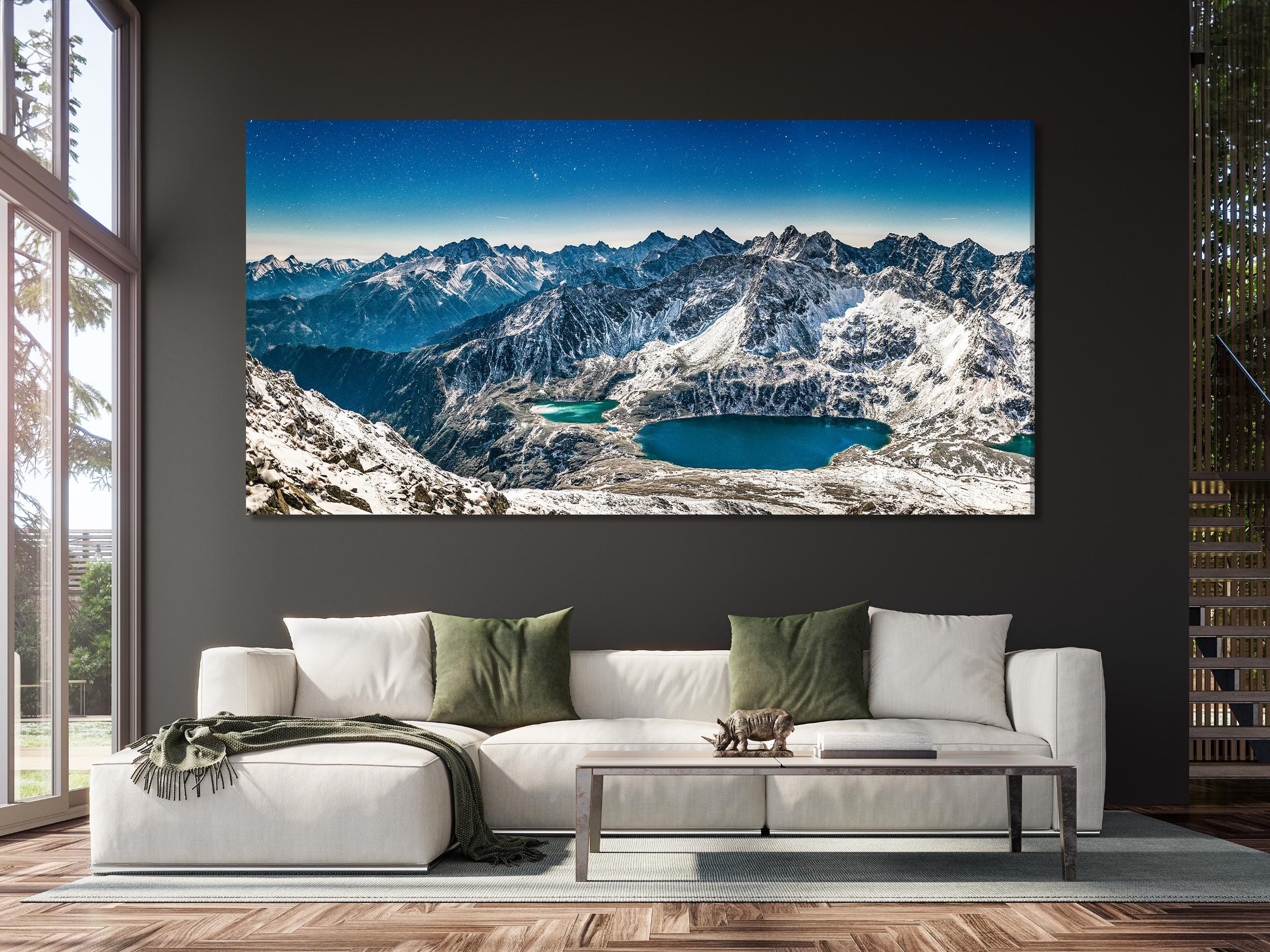 Tatra Mountains Canvas Print, Dolina Pieciu Stawow Wall Art, Large Alpine Landscape, Winter Peaks and Blue Lakes Art, Nature Above Couch Art